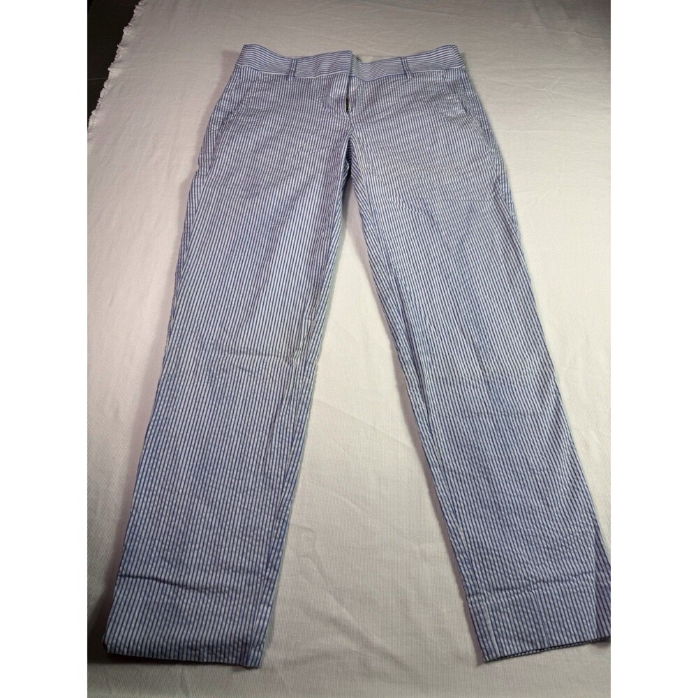 J. Crew Women's Blue White SeerSucker Pants Size 00 Ankle Slim Pockets Summer